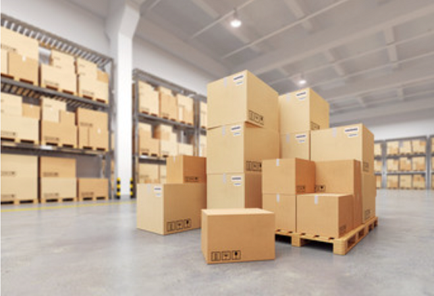 boxes stacked on a pallet in a warehouse