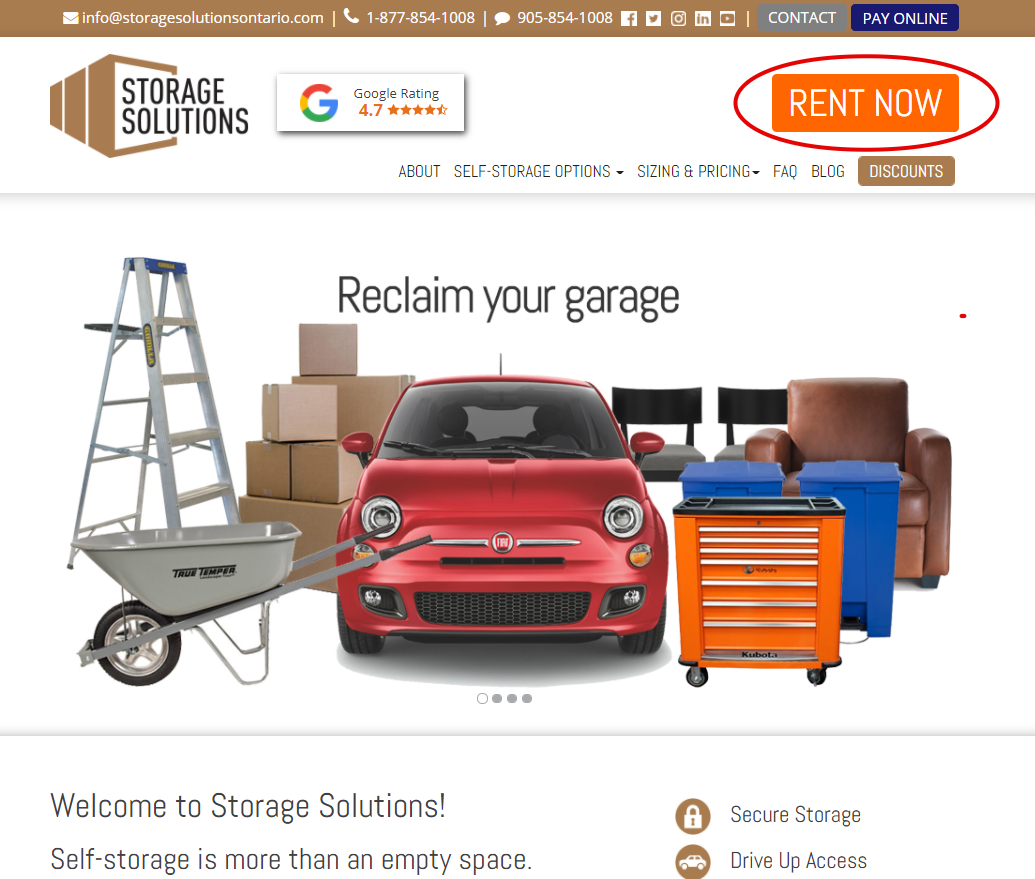 Homepage of the Storage Solutions Website