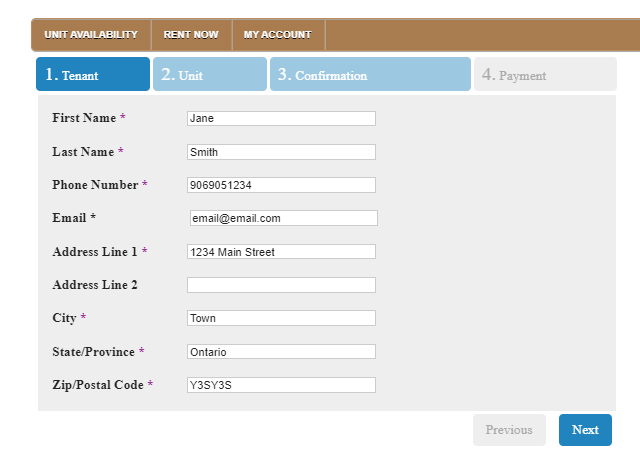 Image of Tenant Information needed for Storage Solutions Online Rental System