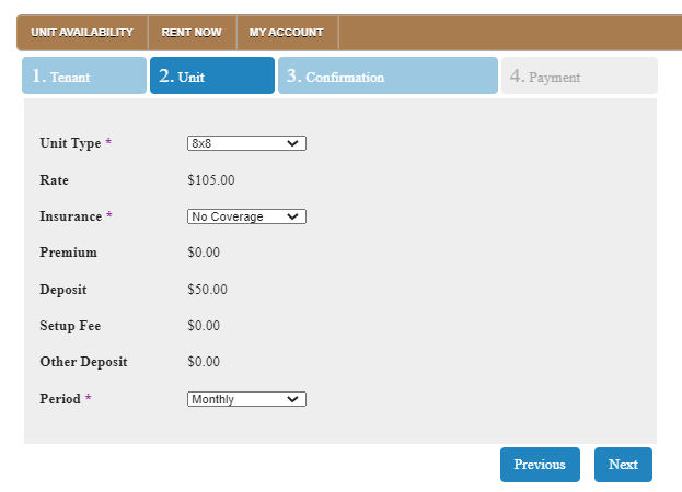 Image of Unit Information needed for Storage Solutions Online Rental System